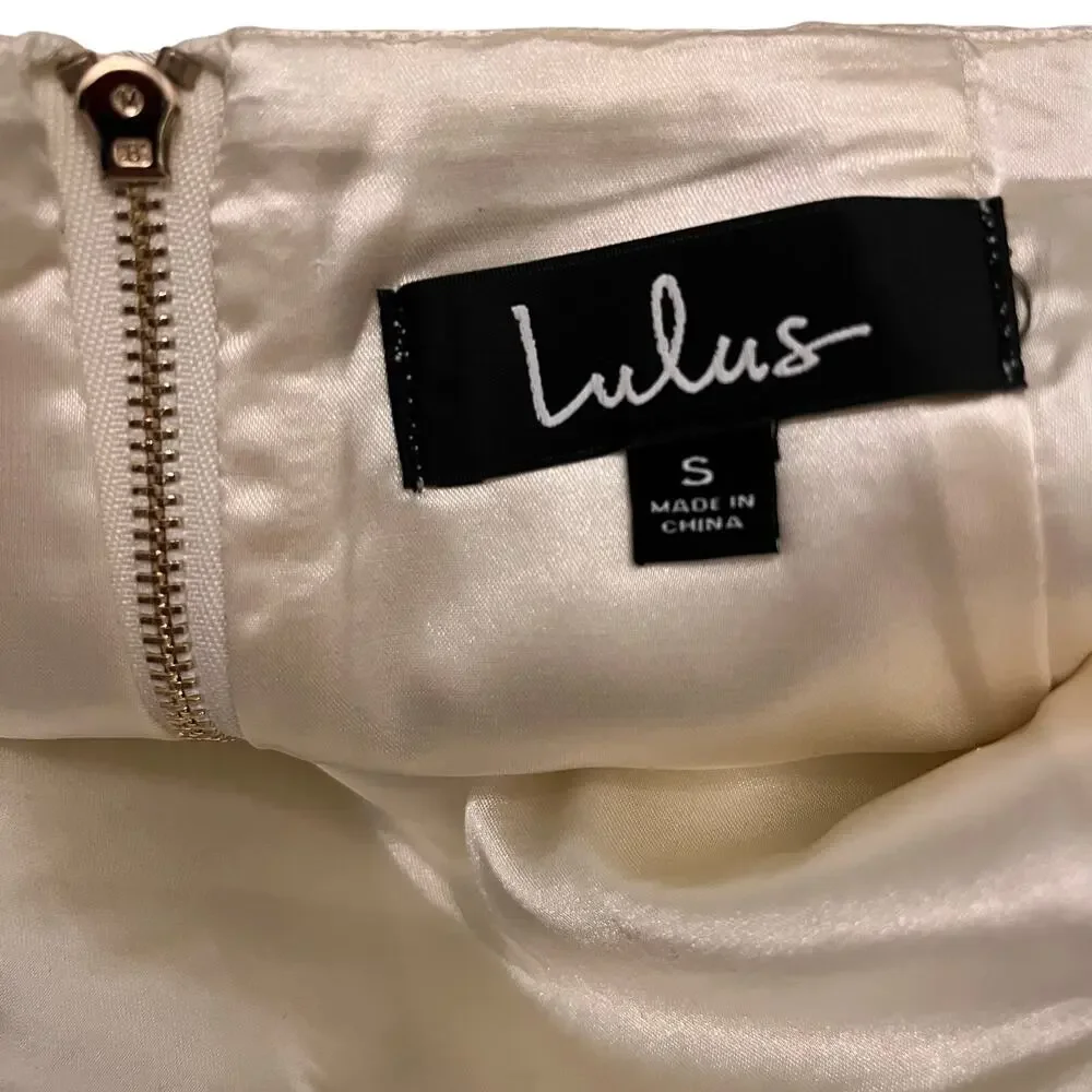 Lulu’s cream/metallic gold animal print 2 piece cropped top, mini skirt, S